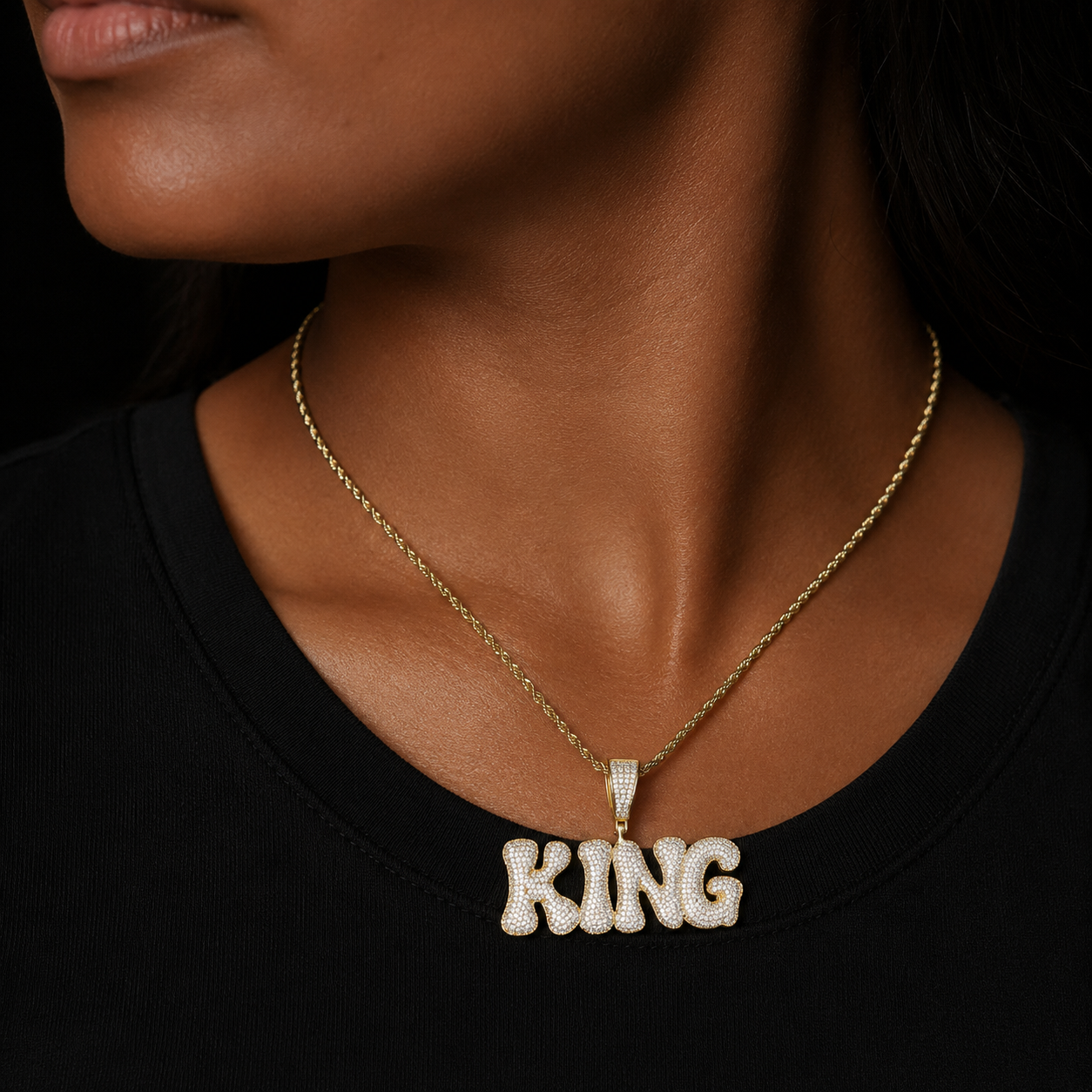 Bubble Letter Customized Name Necklace Pendant for Women Nameplates Bling Charm Hip Hop Jewelry