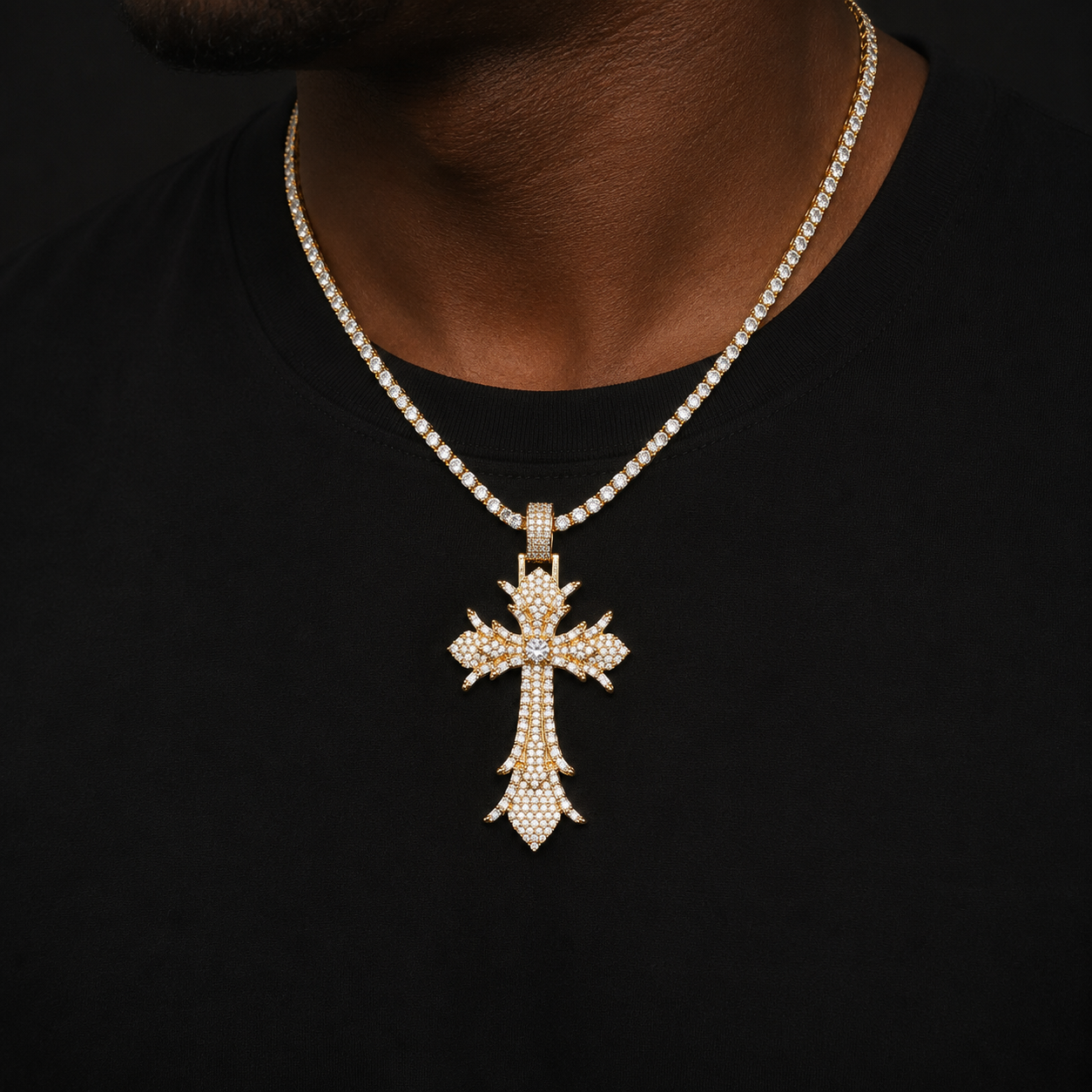 Bubble Letter Iced Out Cross Necklace Pendant for Men Real Copper Cubic Zirconia Hip Hop Jewelry