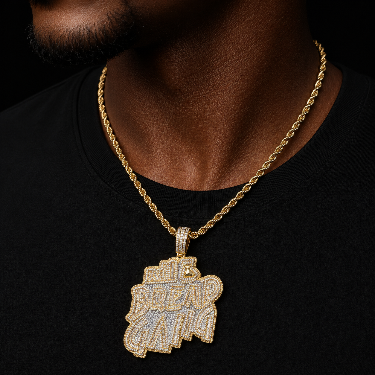 Bubble Letter Iced Out Pedant Bread Gang Necklace for Men Cubic Zirconia Baguette Double Color Hip Hop Jewelry