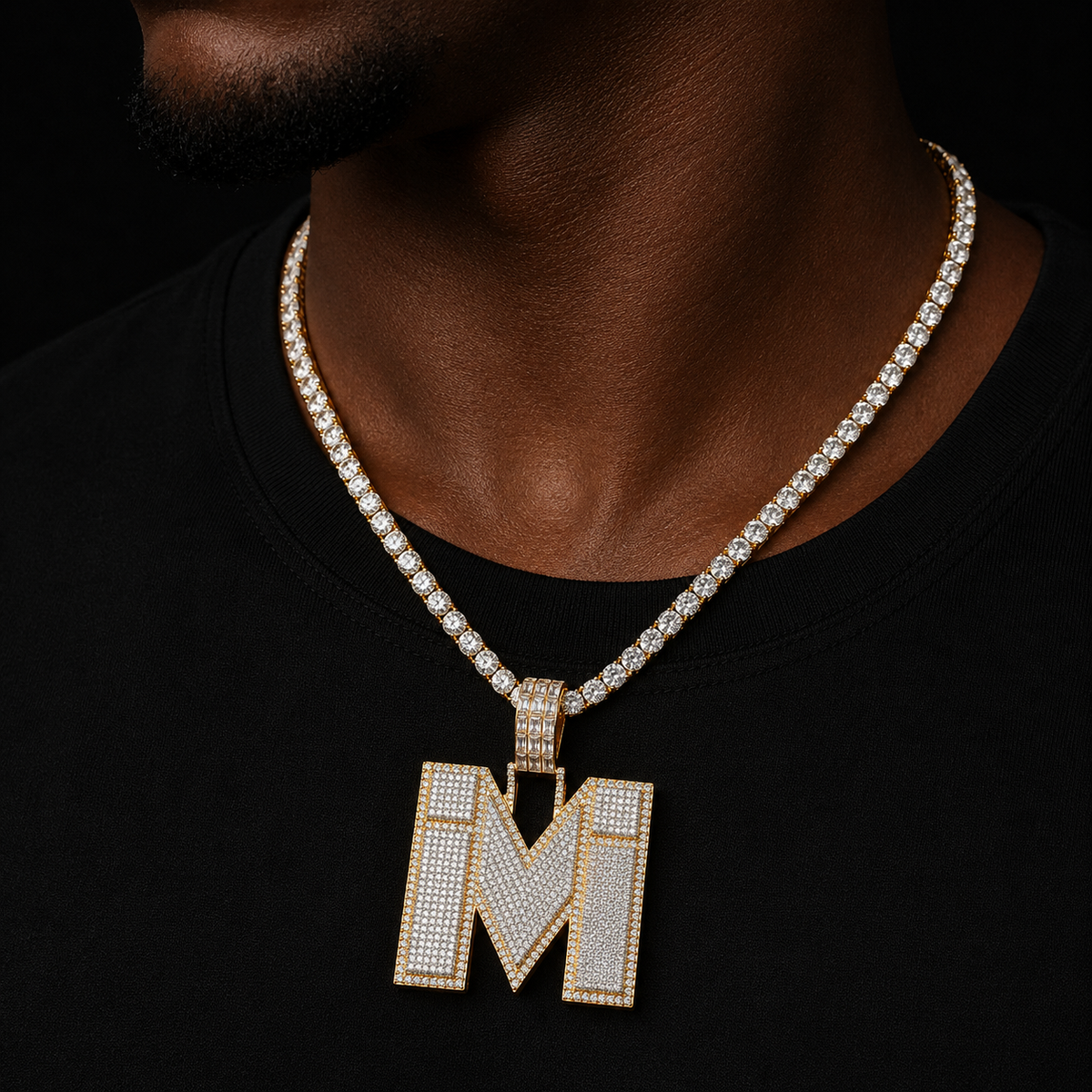 Bubble Letter Jewelry Initial Necklace for Men Iced Out Pendant Custom Name Plated Two Tone Hip Hop Jewelry