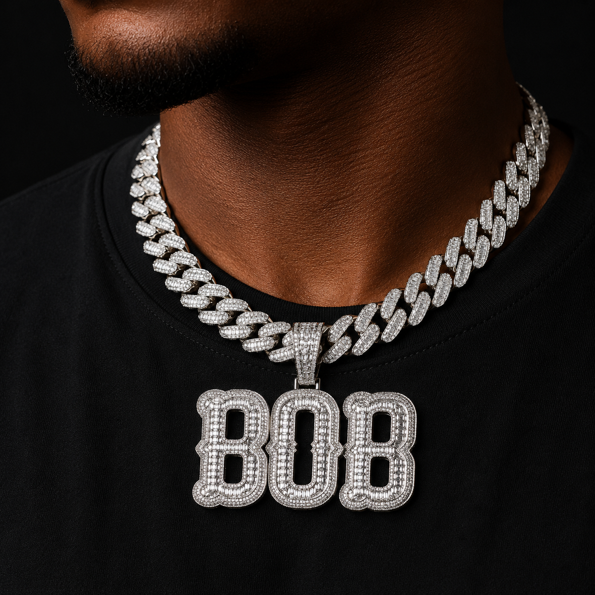 Bubble Letter Jewelry Baguette Customized Name Necklace for Men Iced Out Pendant  Hip Hop Charms 2022 Trend Best Selling