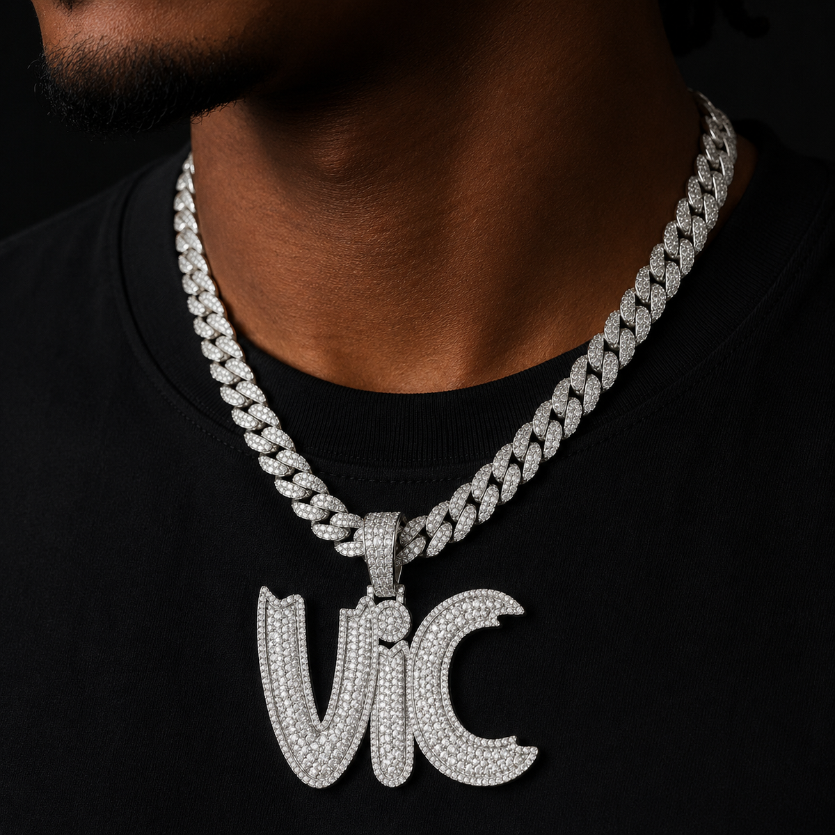 Bubble Letter Men Necklace Custom Name Pendant  Iced Out Baguette Personalized Hip Hop Jewelry
