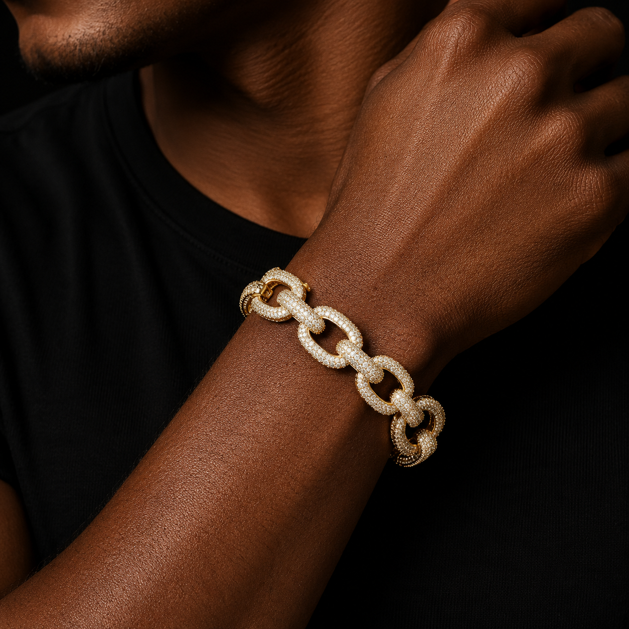 18mm Chunky AAA Zircon Round Cuban Link Bracelet Men's Hip hop Jewelry Gold Color Chain Bangle 7-9"