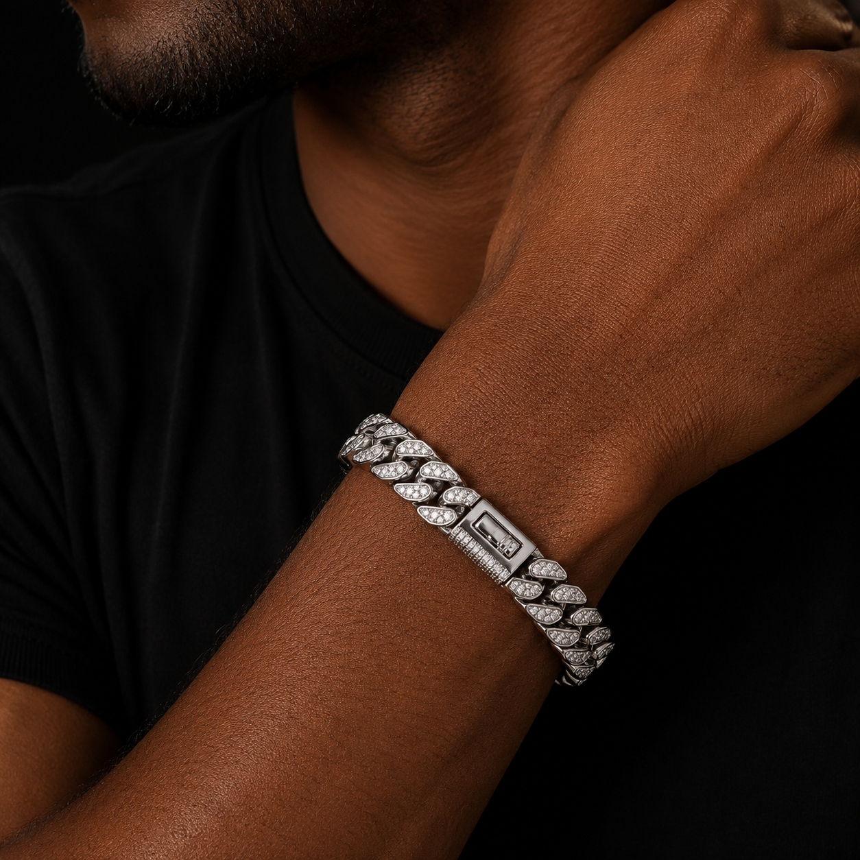 Bubble Letter Iced Out Bracelet for Men Miami Cuban Link Prong Setting White Gold Plated Micro Pave Hip Hop Fashion Jewelry
