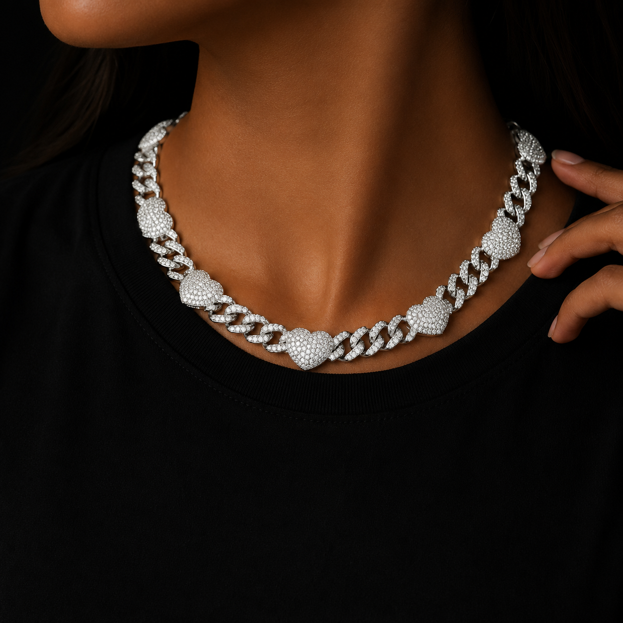 Bubble Letter Baguette Heart Cuban Link Chain for Women Choker Real Gold Plated Iced Out Necklace Hip Hop Rapper Jewelry