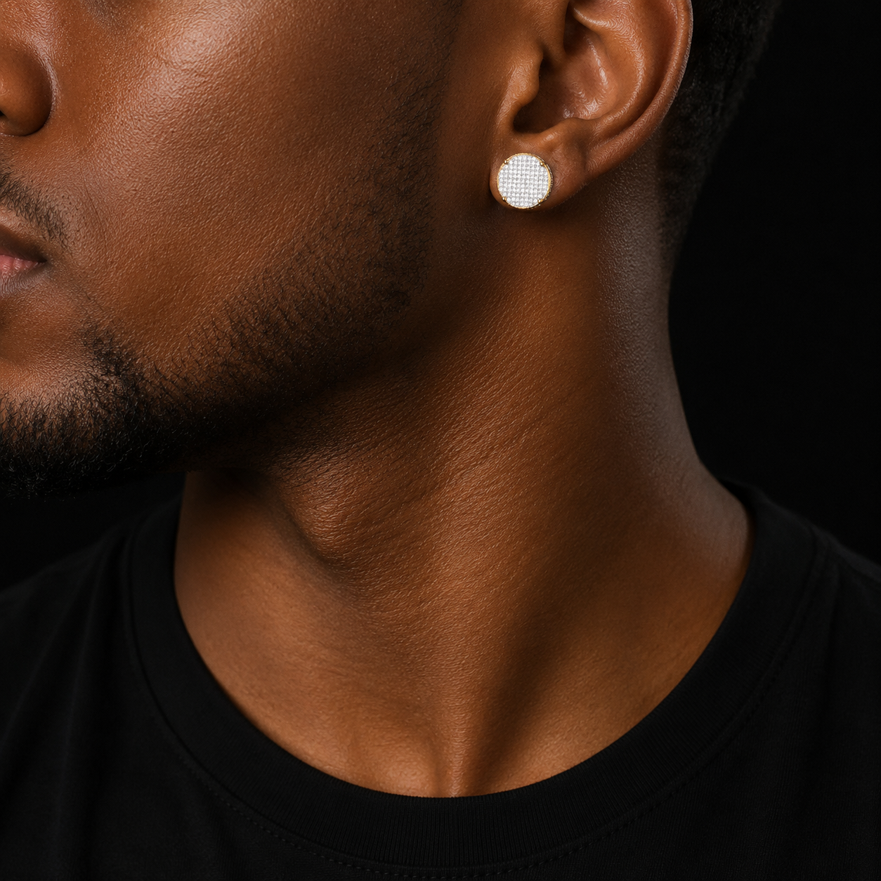14MM Gold Color Big Round Stud Earring AAAA Cubic Zircon Screw Back Men's Earrings Fashion Hip Hop Jewelry