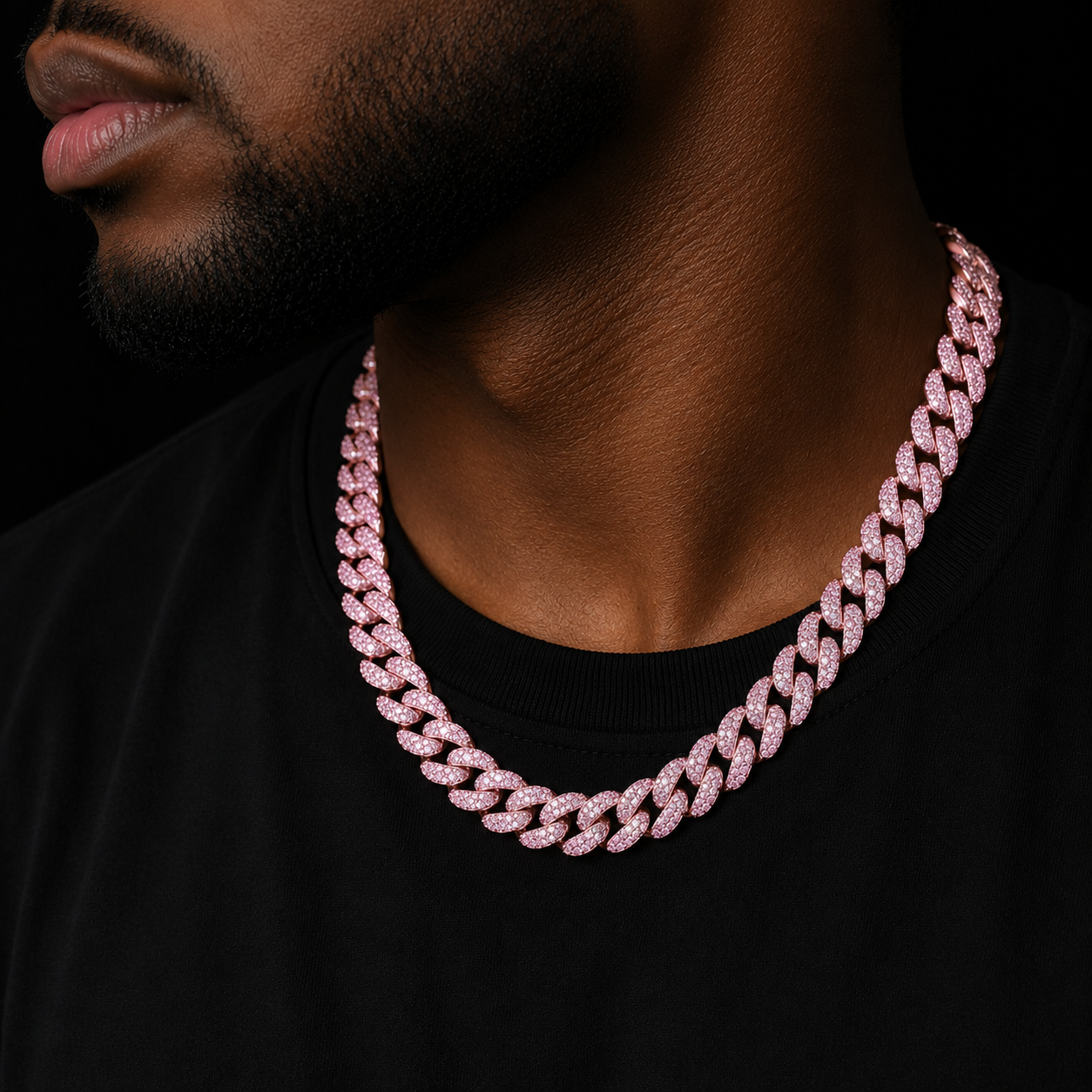 Bubble Letter Miami Cuban Link for Men Necklace Bling AAAA Pink Zircon Charms Hip Hop Fashion Jewelry