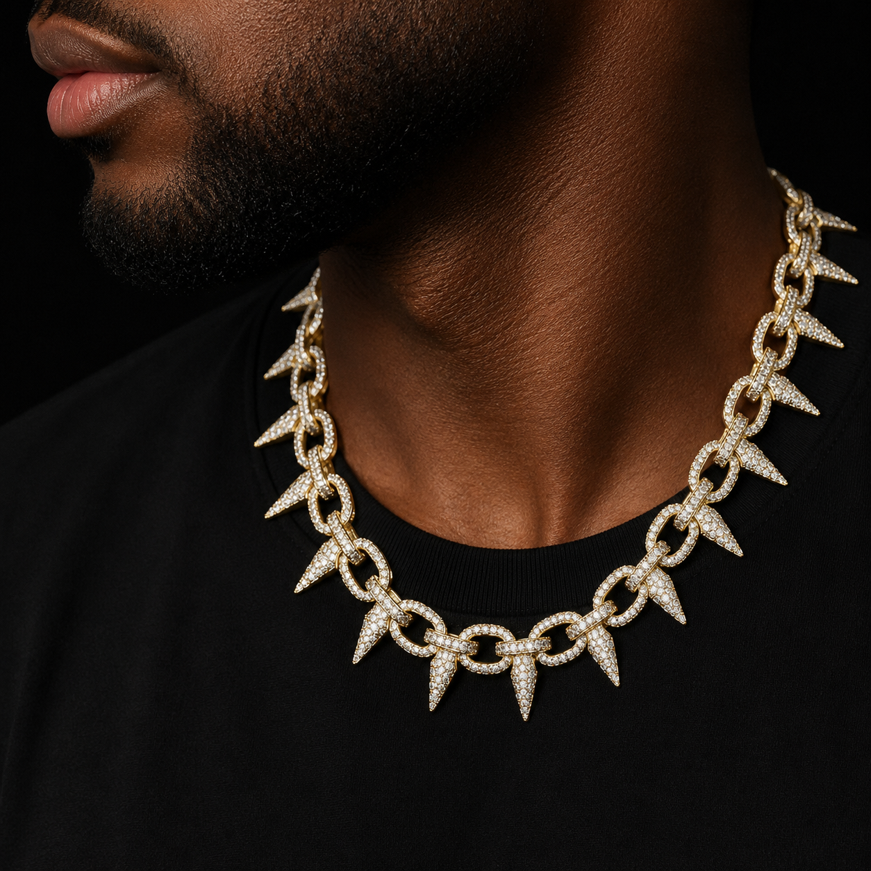 Iced Heavy Punk Rivet Choker Bling Cubic Zircon Men's Hip hop Necklace Jewelry Gold Color Chain 18" 20"