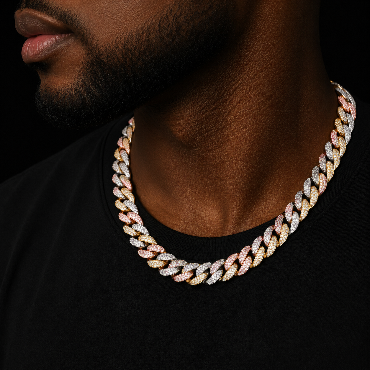 12mm Mixed Color Cuban Necklace Chain Hip hop Jewelry Copper Material CZ Clasp Mens Necklace Link 16-28inch