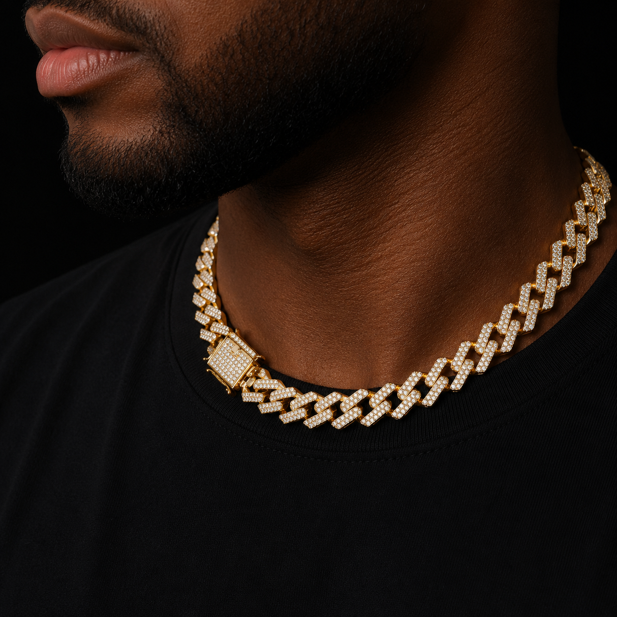Bubble Letter Miami Cuban Link Chain for Men Choker Necklace Real Gold Plated Iced Out Cubic Zirconia Hip Hop Jewelry