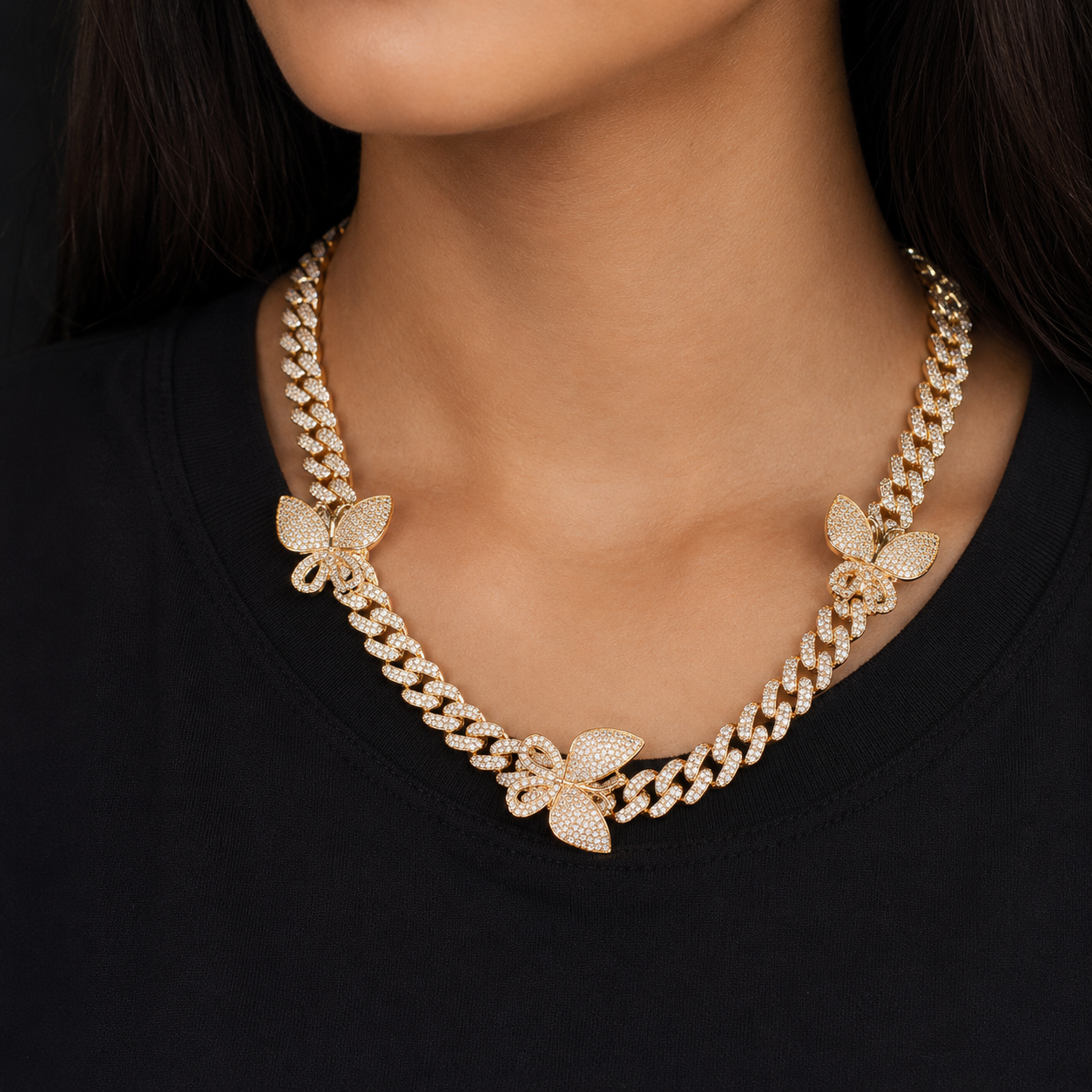 10mm Miami Cuban Link Necklace With Butterfly Women Jewelry AAAA Zircon Charm Men's Hip Hop Chain