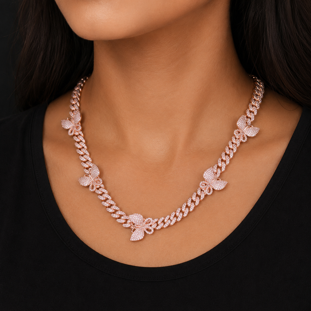 Bubble Letter 10mm Pink Miami Cuban Link Chain for Women Necklace Choker Butterfly Bling Hip Hop Jewelry 2021 Trend