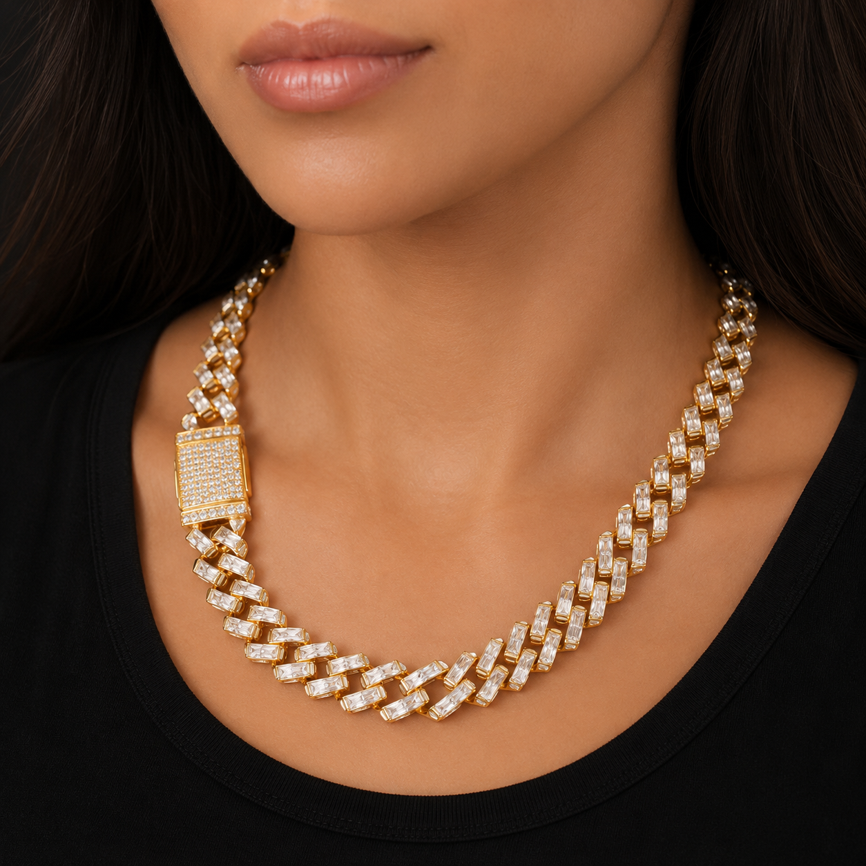 Bubble Letter Baguette Necklace for Women Miami Cuban Link Chain Choker Real Gold Plated Hip Hop Jewelry 2022 Trend