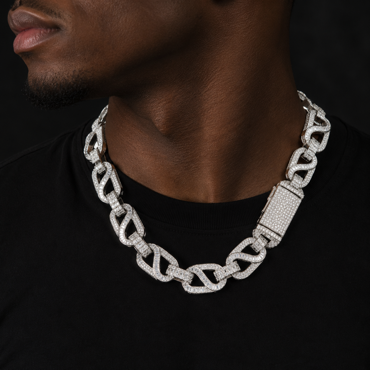 Bubble Letter Iced Out Choker Luxury Design 20mm Cuban Link Chain for Men Baguette Necklace Hip Hop Jewelry