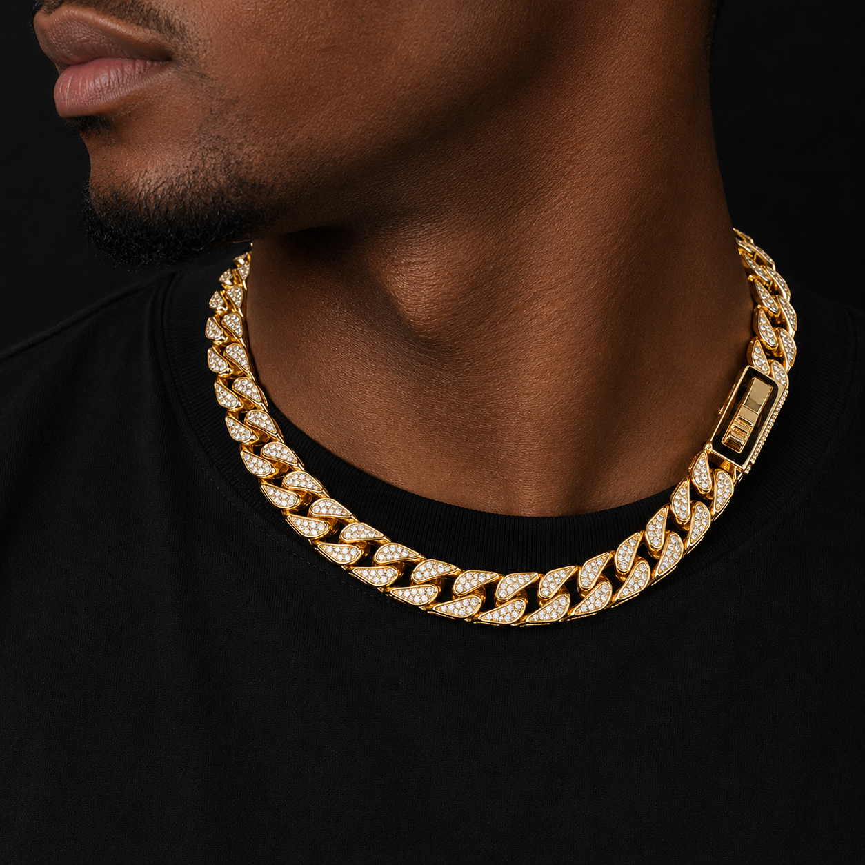 Bubble Letter Iced Out Franco Chain for Men Prong Setting Miami Cuban Link Real Gold Plated Hip Hop Jewelry Copper Material