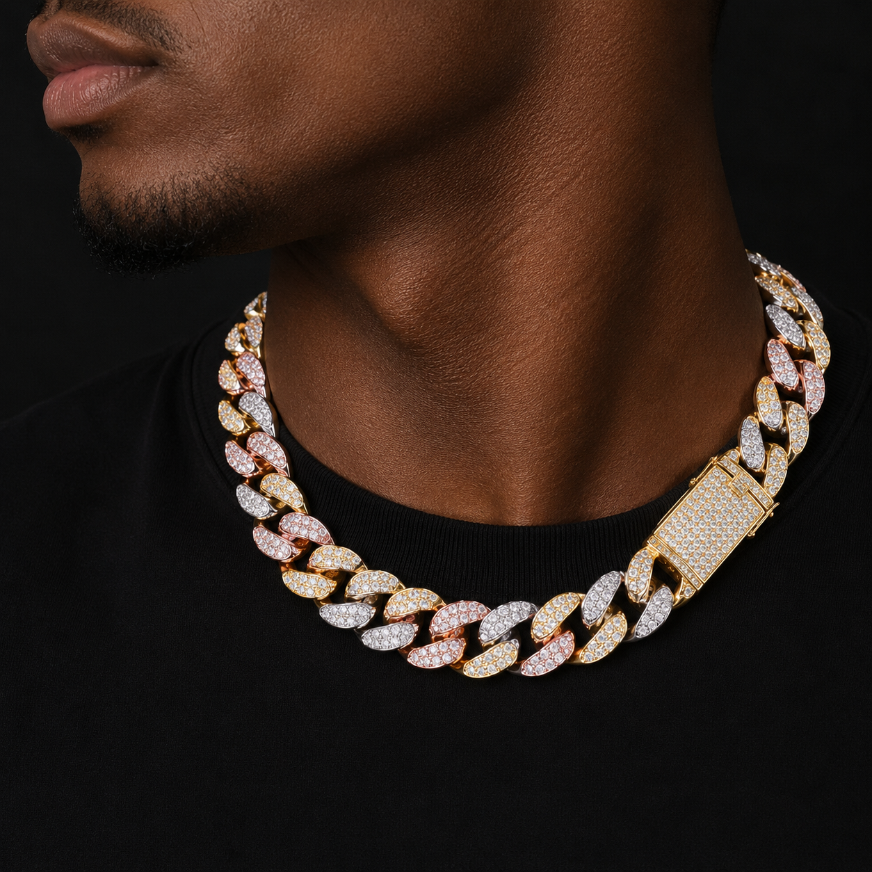 20mm Heavy Gold Color Rose Colorful Zircon Miami Cuban Necklace Choker Men's Hip hop Jewelry Big CUBAN Chain 16" 18" 20"