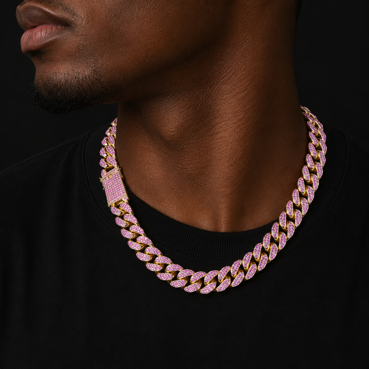 20mm Heavy Pink Color Zircon Miami Cuban Chain Necklace Big Choker Bling Bling Hip hop Men Jewelry Link 16" 18" 20"