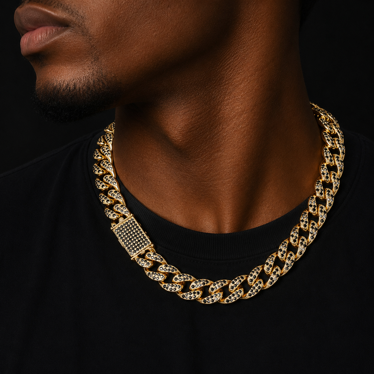 Finish Men's 20mm Heavy Black Zircon Miami Cuban Link Necklace Choker Bling Bling Hip hop Jewelry Gold Color Chain 16" 18" 20"