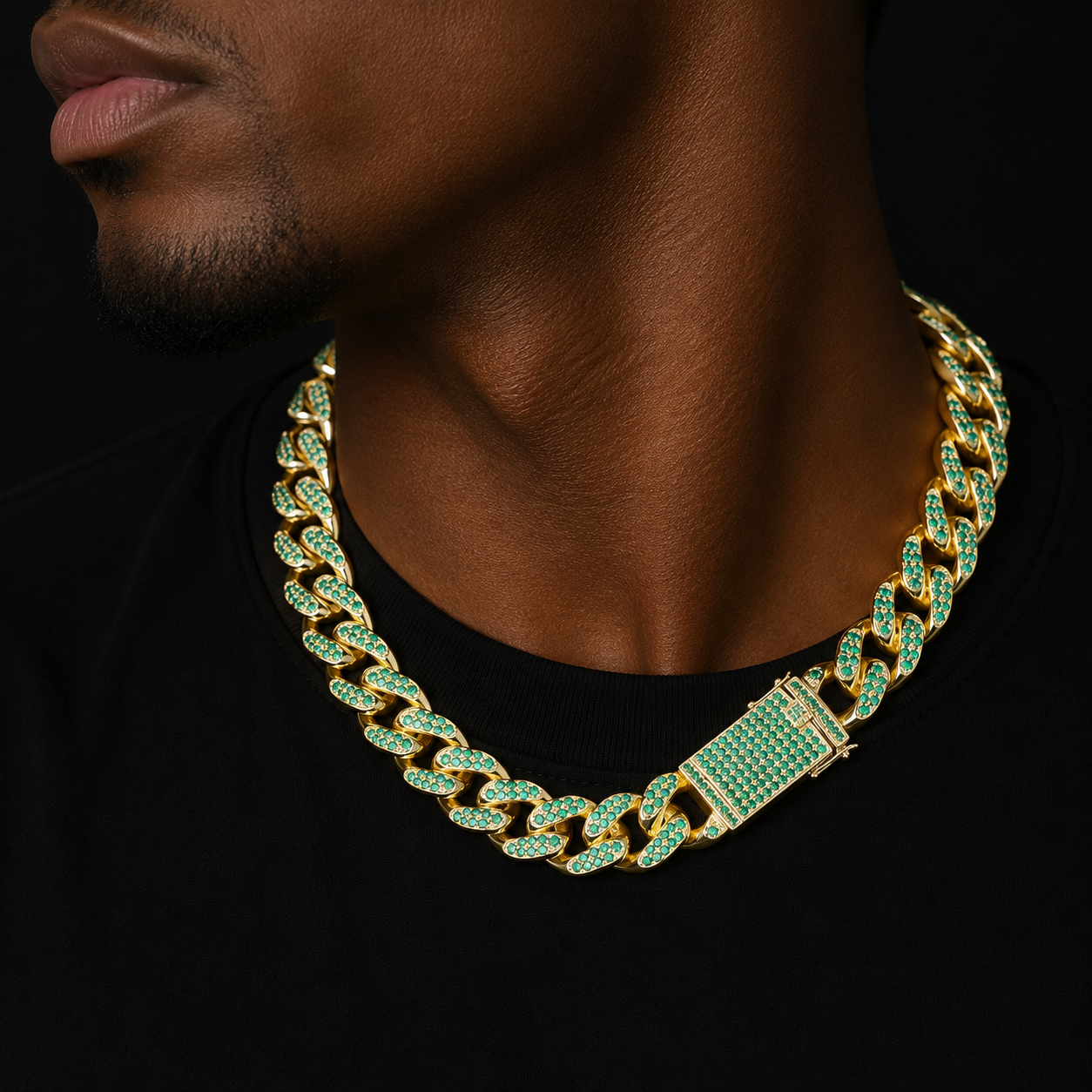 20mm Heavy Green Color Zircon Miami Cuban Chain Necklace Choker Bling Bling Hip hop Men Jewelry Link 16" 18" 20"