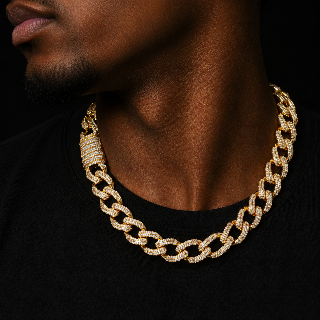 Bubble Letter Baguette Miami Cuban Link Chain for Men Prong Setting Choker Necklace Cubic Zirconia Two Tone Hip Hop Jewelry