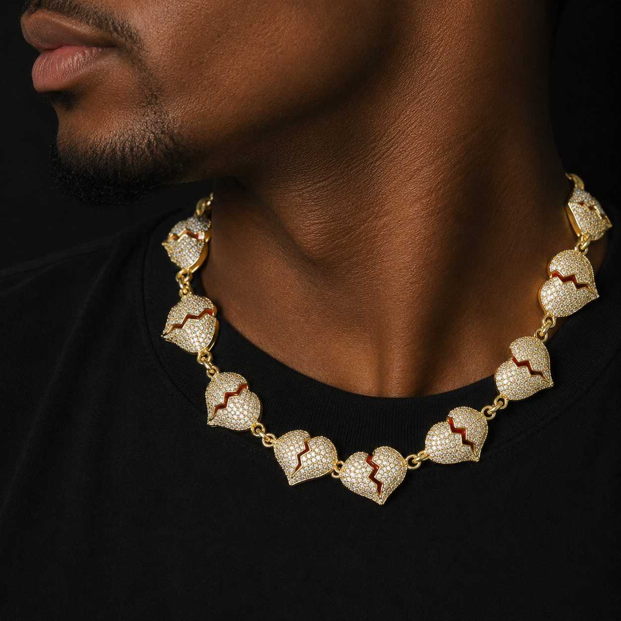 Bubble Letter Iced Out Broken Heart Cuban Link Chain for Men Necklace Choker Real Gold Plated Hip Hop Jewelry Free Shipping Item