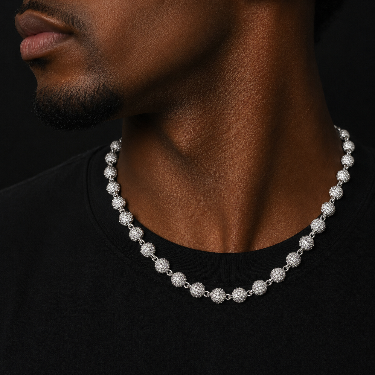 Bubble Letter Iced Out Ball Chain for Men Real Copper Cubic Zirconia Choker Necklace Gold Plated Hip Hop Jewelry