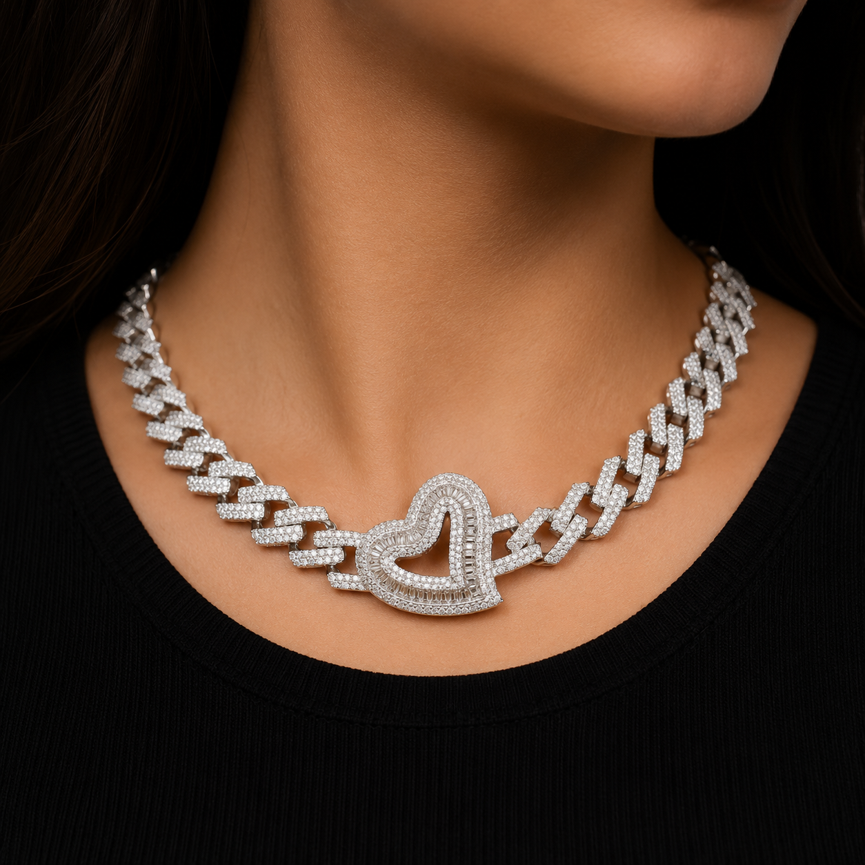 Bubble Letter Choker Necklace for Women New Baguette Open Heart Charms Real Copper Gold Plated Hip Hop Jewelry Bling