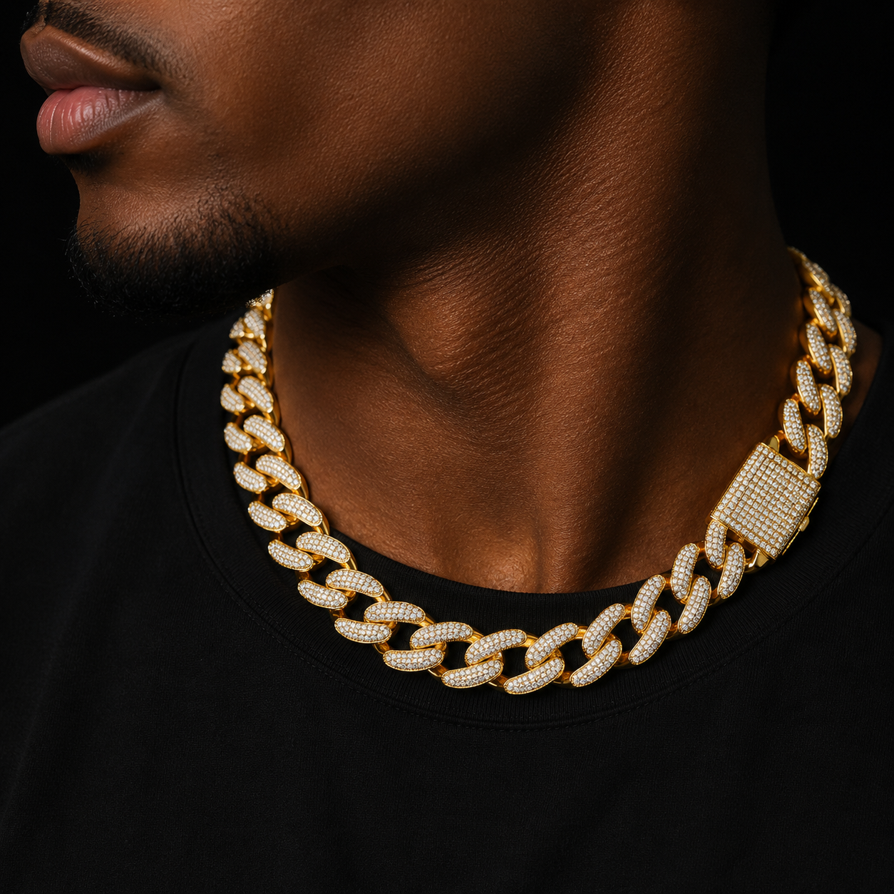 Bubble Letter Super Big Miami Cuban Chain Real Gold Plated Men Necklace Hip Hop Jewelry