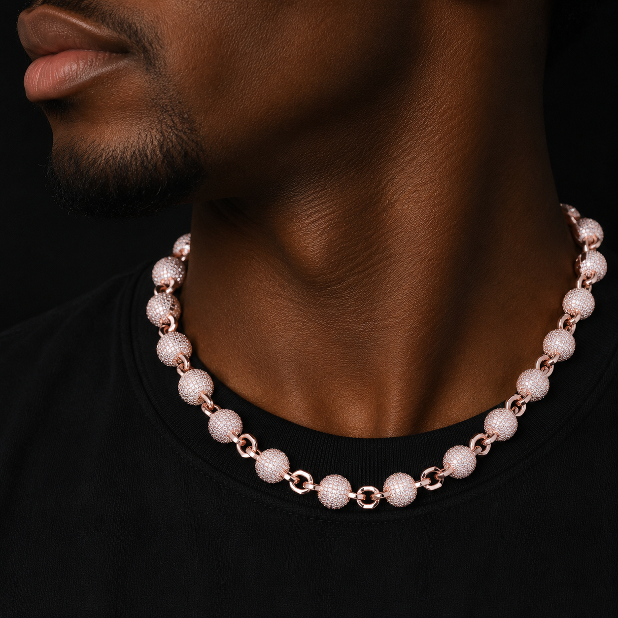 Bubble Letter 15MM Ball Necklace Choker for Men Cuban Link Chain Prong Setting Cubic Zirconia Hip Hop Jewelry