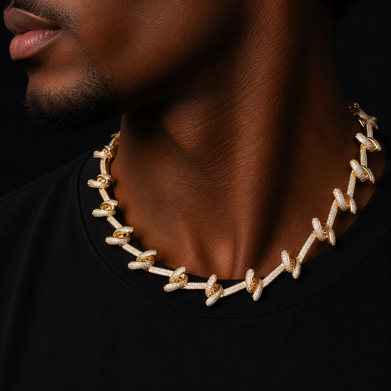 Hook Shape Zirconia Necklace Chain Men's Hip Hop Link Gold Color Plated Copper Fashion Rock Jewelry