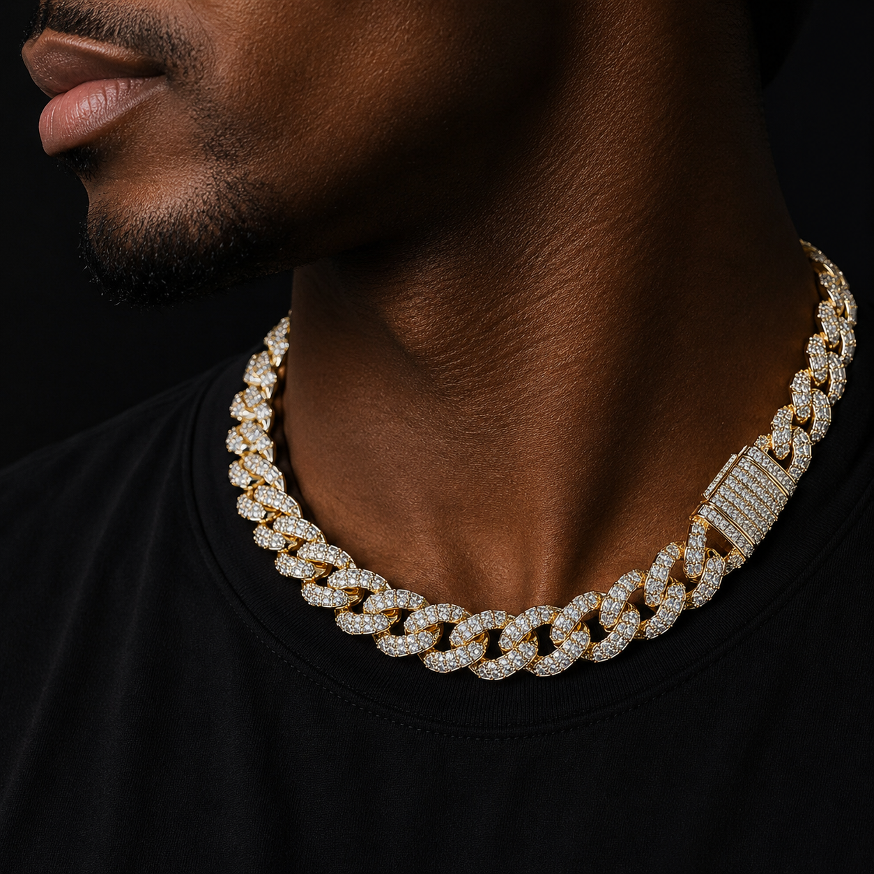 Bubble Letter Baguette Choker Cuban Link Necklace for Men Real Gold Plated Prong Setting Hip Hop Jewelry Rock Street