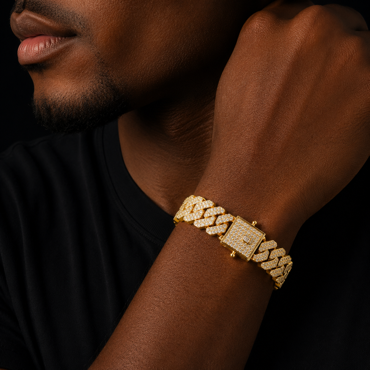 18mm Big Square Miami Cuban Link Prong Bracelet Gold Color Iced Out Cubic Zirconia Rock Hip Hop Style Men's Jewelry