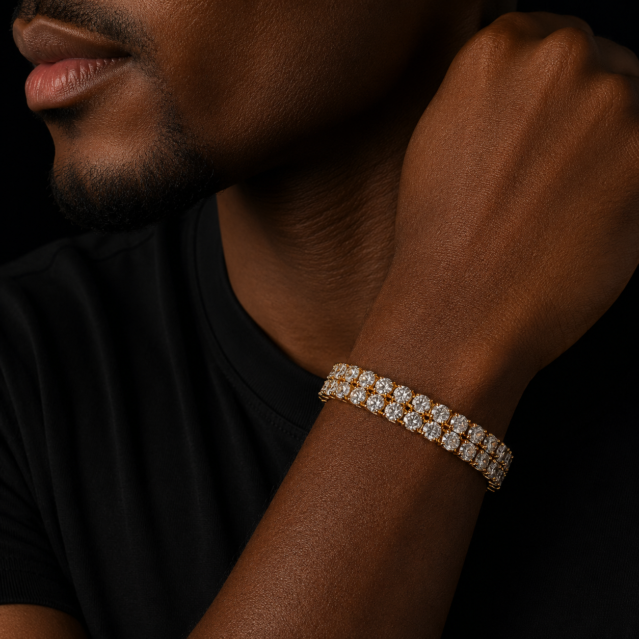 Bubble Letter Mens Zircon Tennis Bracelet Chain Charm Hip Hop Style Fashion Jewelry Iced Finish 2 Row Gold Color Tone AAA CZ  8"