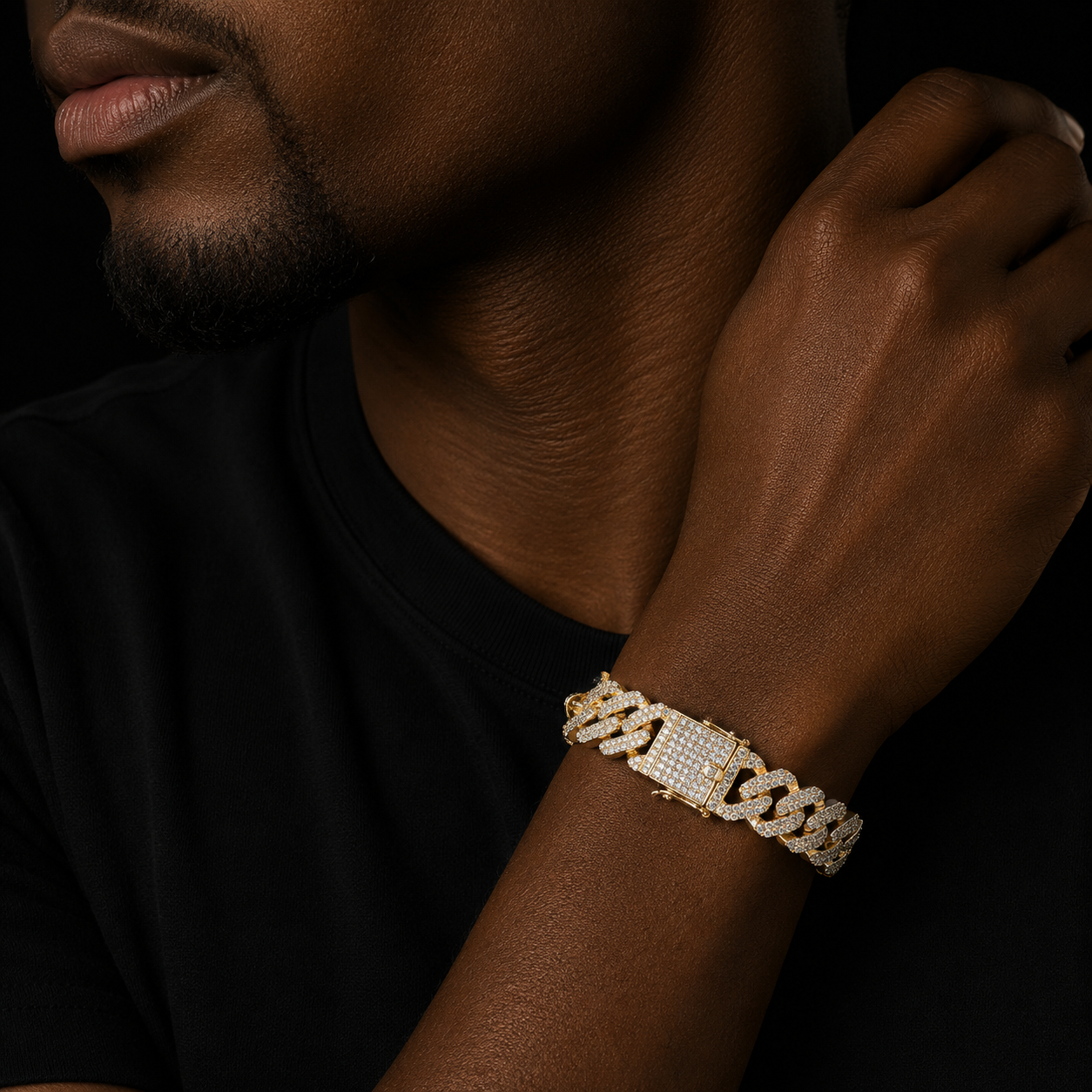 14mm Miami Cuban Link Prong Bracelet Gold Color Iced Out Cubic Zirconia Rock Hip hop Style Men's Jewelry