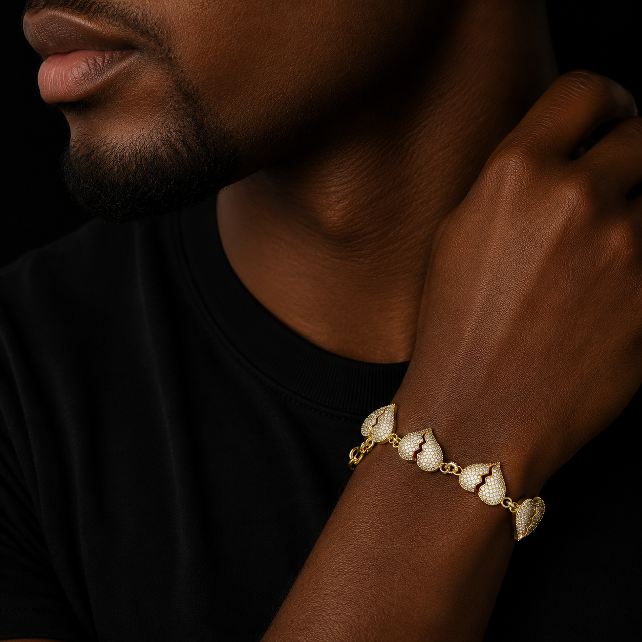 8 Inch Broken Heart Bracelet for Men Gold Color AAAAA Cubic Zircon Hip Hop Jewelry 2022 Trend