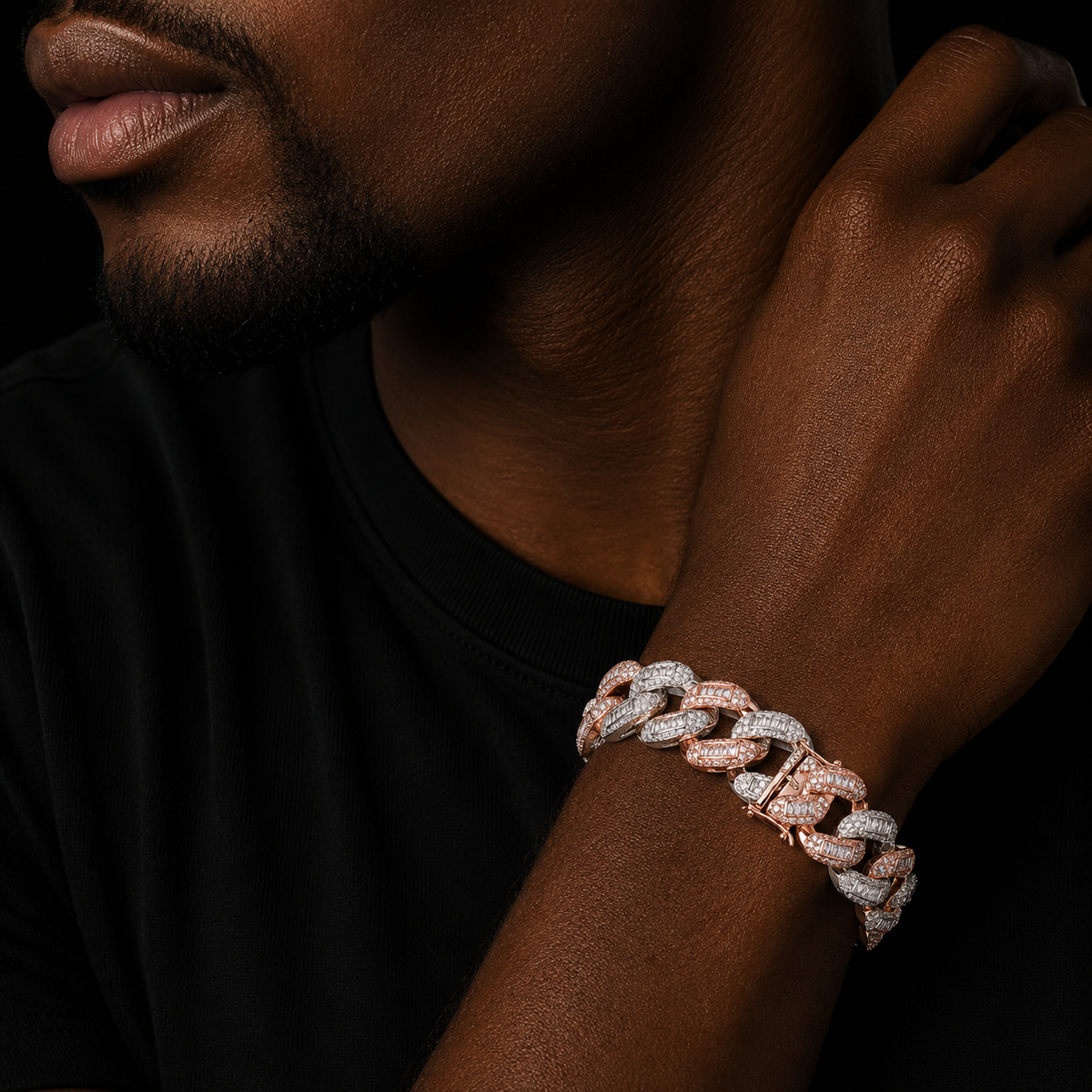 22mm Baguette Zircon Miami Cuban Link Bracelet Iced Out Men's Hip Hop Street Rock Jewelry Colorful Chain 7" 8"