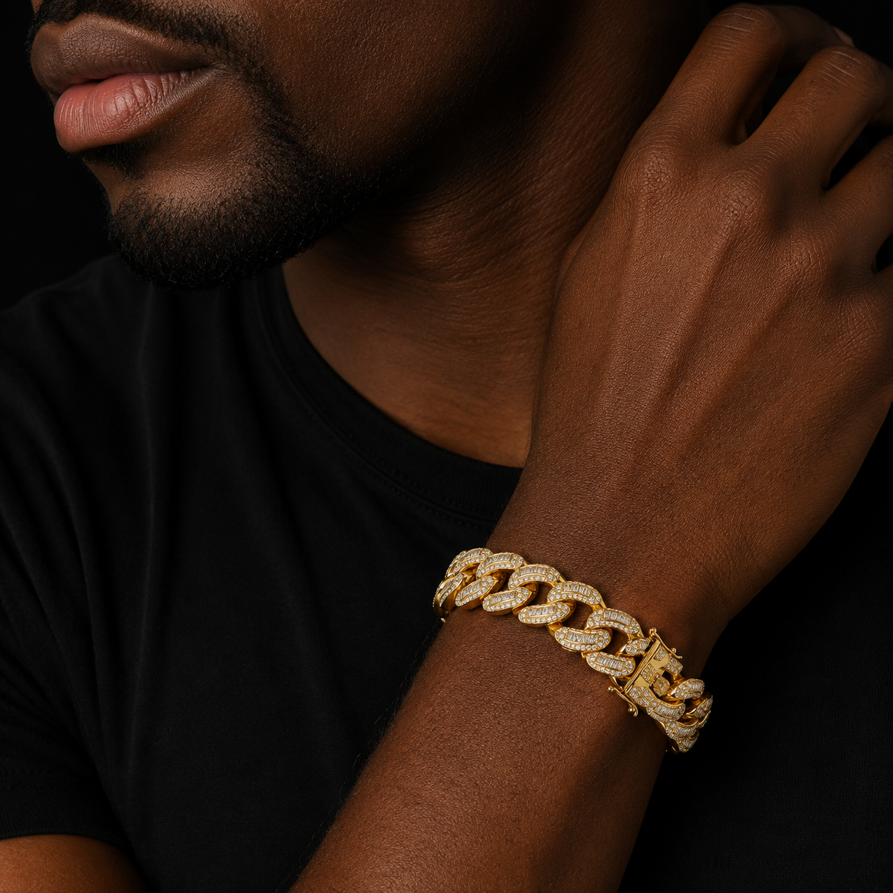 22mm Baguette Zircon Miami Cuban Link Bracelet Iced Out Men Hip Hop Street Rock Jewelry Gold Color Chain 7" 8"