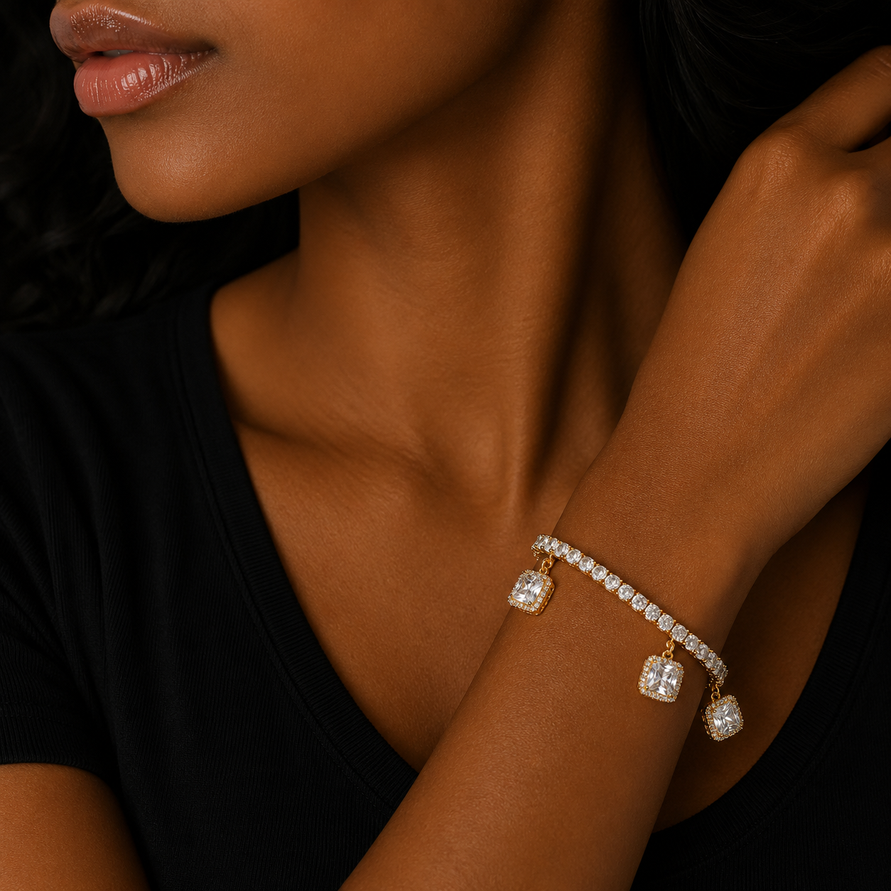 With White Crystal 4mm Tennis Chain Bracelet Hip Hop Jewelry Gold Color Men Women Link Adjustable