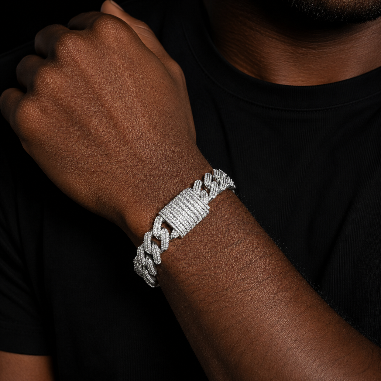 Bubble Letter Iced Out Miami Cuban Link Bracelet for Men Micro Pave Prong Setting Baguette Charms Hip Hop Jewelry