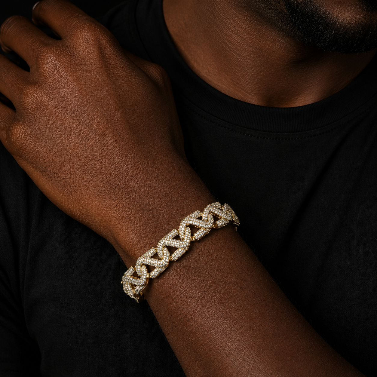 Bubble Letter Iced Out Cuban Link Bracelet for Men Prong Setting Cubic Zirconia Real Gold Plated Hip Hop Jewelry