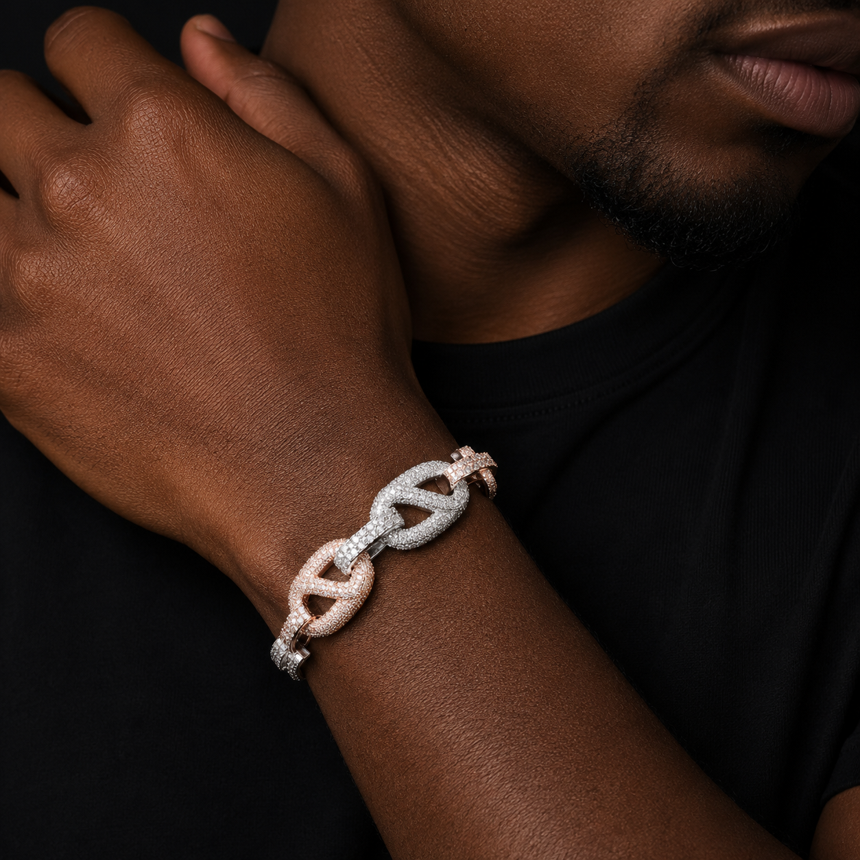 Bubble Letter Iced Out Bracelet for Men Cuban Link Charms Prong Setting Real Gold Plated Cubic Zirconia  Hip Hop Fashion Jewelry