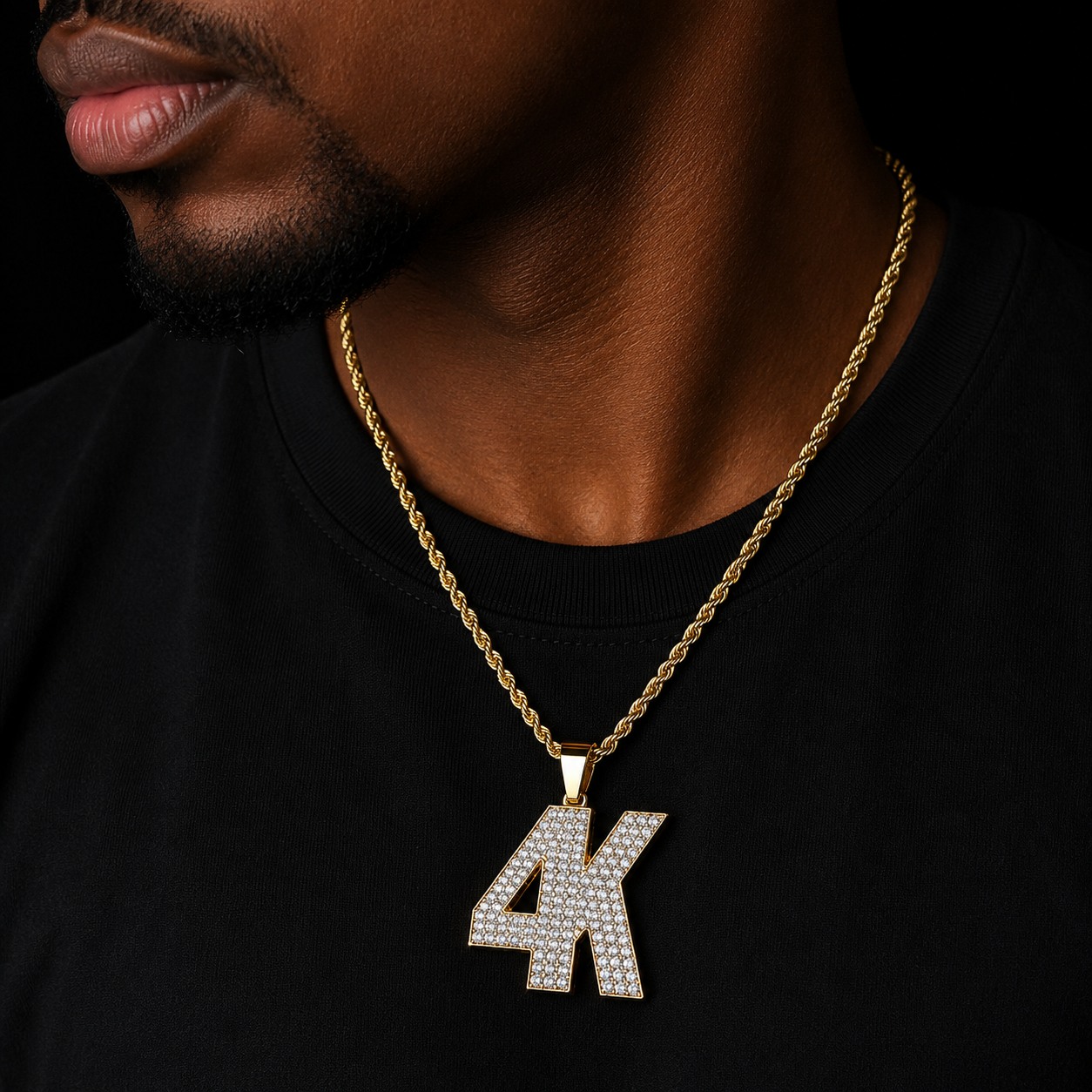 Hip Hop 4K Letters Pendant Necklace Gold Color Charm Bling Iced Full Rhinestone Crystal Men's Rock Jewelry Gift Rope Chain