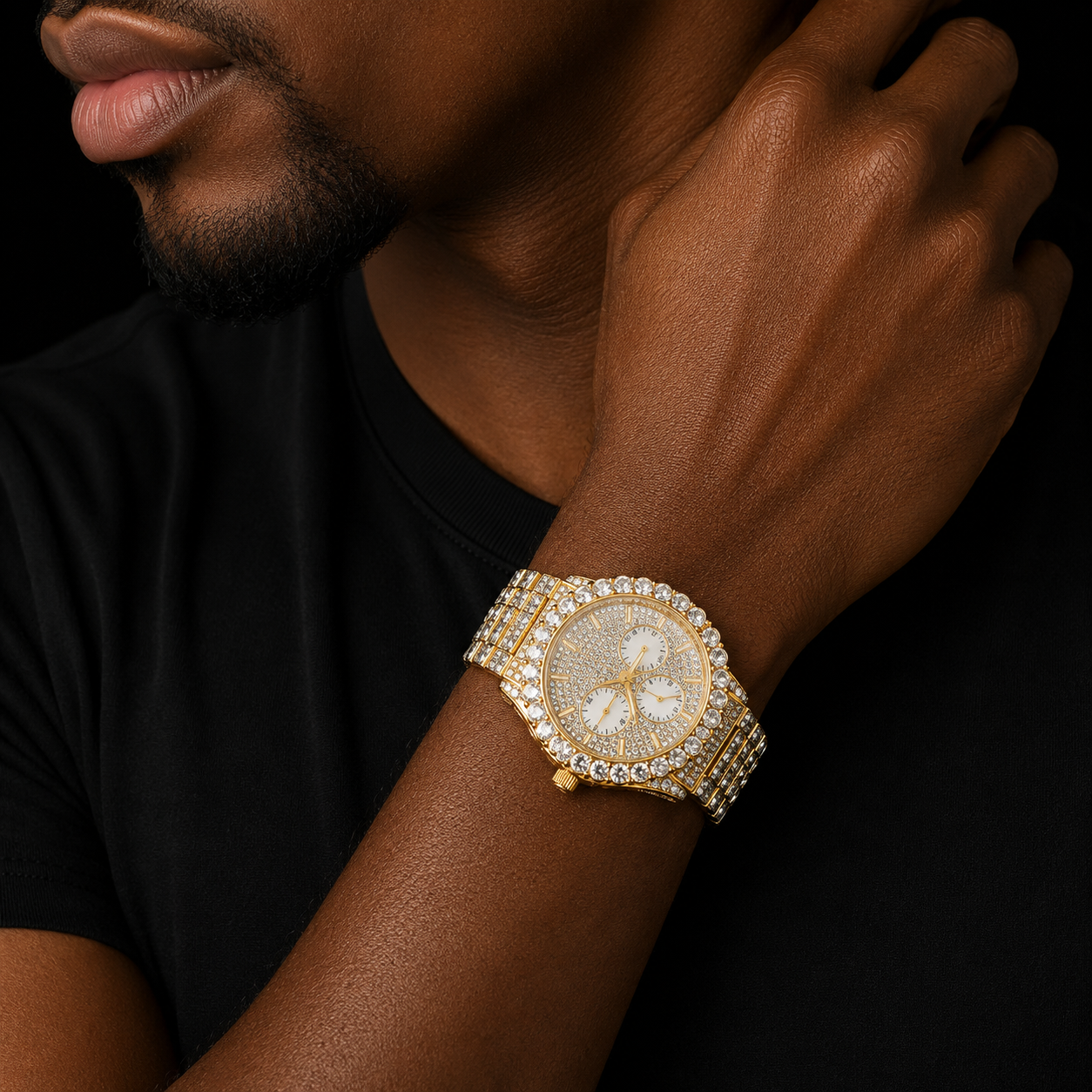 Bubble Letter Proud Watch for Men Big Gold Color Glow In Dark Waterproof Hip Hop Jewelry Relogio Masculio