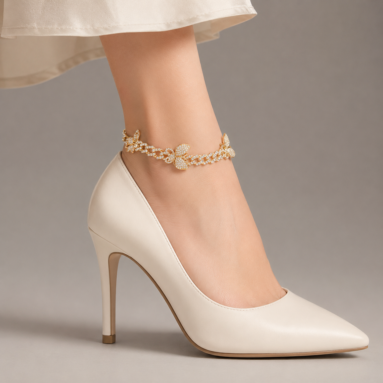 Bubble Letter Butterfly Miami Cuban Link Anklets Feet Jewelry for Women Real Gold Plated Hip Hop Charms