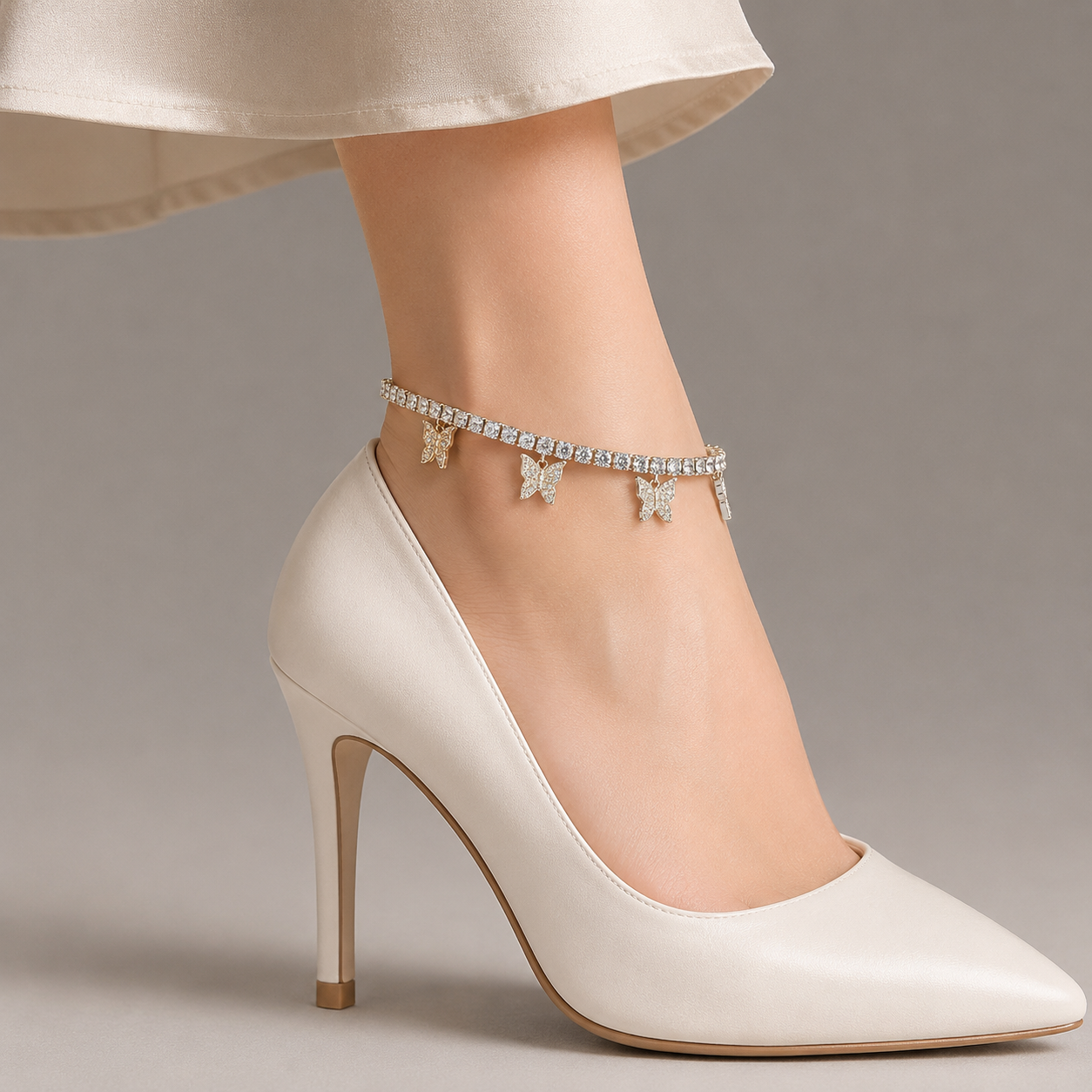 Bubble Letter Feet Jewelry for Women Tennis Chain Butterfly Anklets Real Gold Plated Hip Hop Jewelry  Adjustable Charms