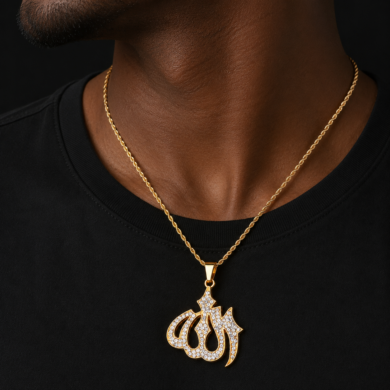 Religious Muslim Jewelry Hip Hop Style Gold Color Bling Crystal Islamic Allah Necklaces & Pendants For Men/Women