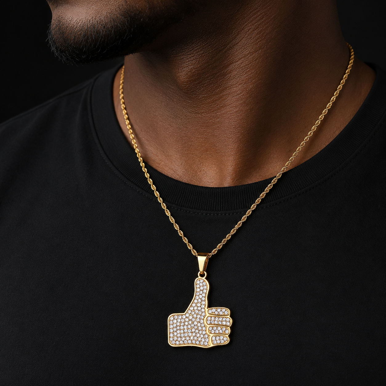 Personality Thumbs Pendant Necklace Charm Alloy Gold Color Iced Rhinestone BlingBling Men's  Hip Hop Jewelry Chain