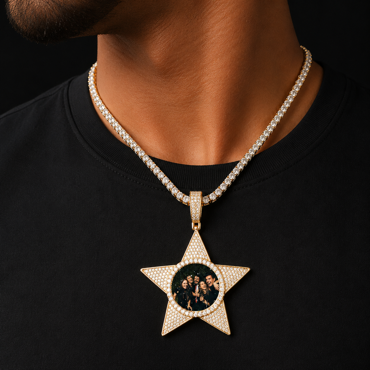 Bubble Letter Custom Photo Necklace for Men Picture Pendant Medallion Personalized Real Gold Plated Hip Hop Jewelry Free Ship