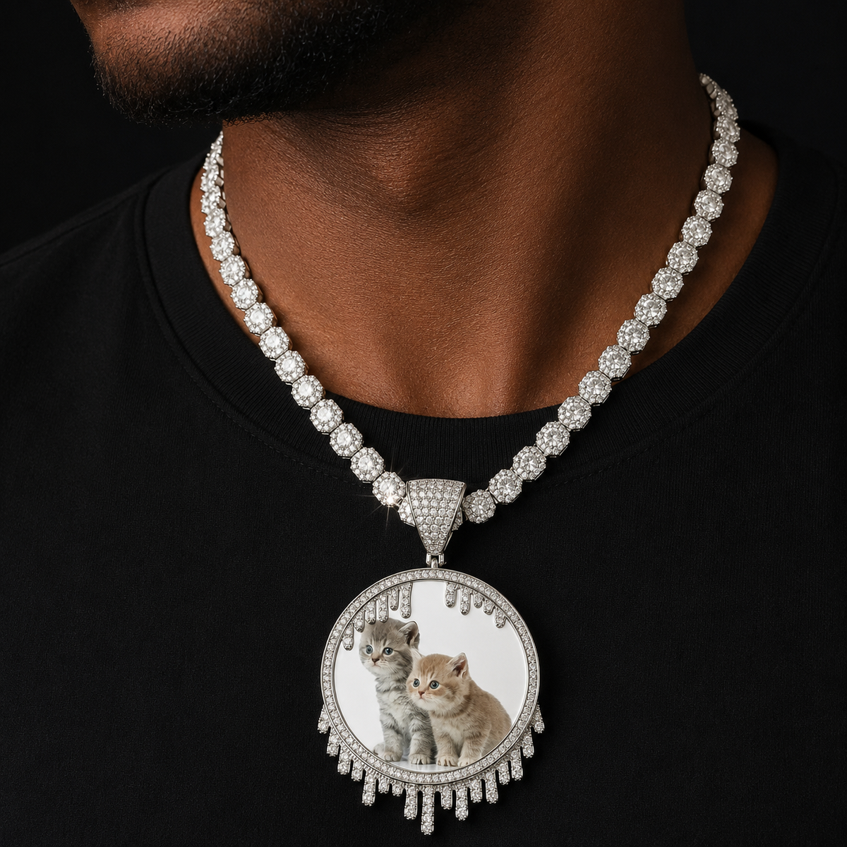 Bubble Letter Custom Photo Necklace for Men Picture Memory Medallion Pendant Solid Back Charms Hip Hop Fashion Jewelry