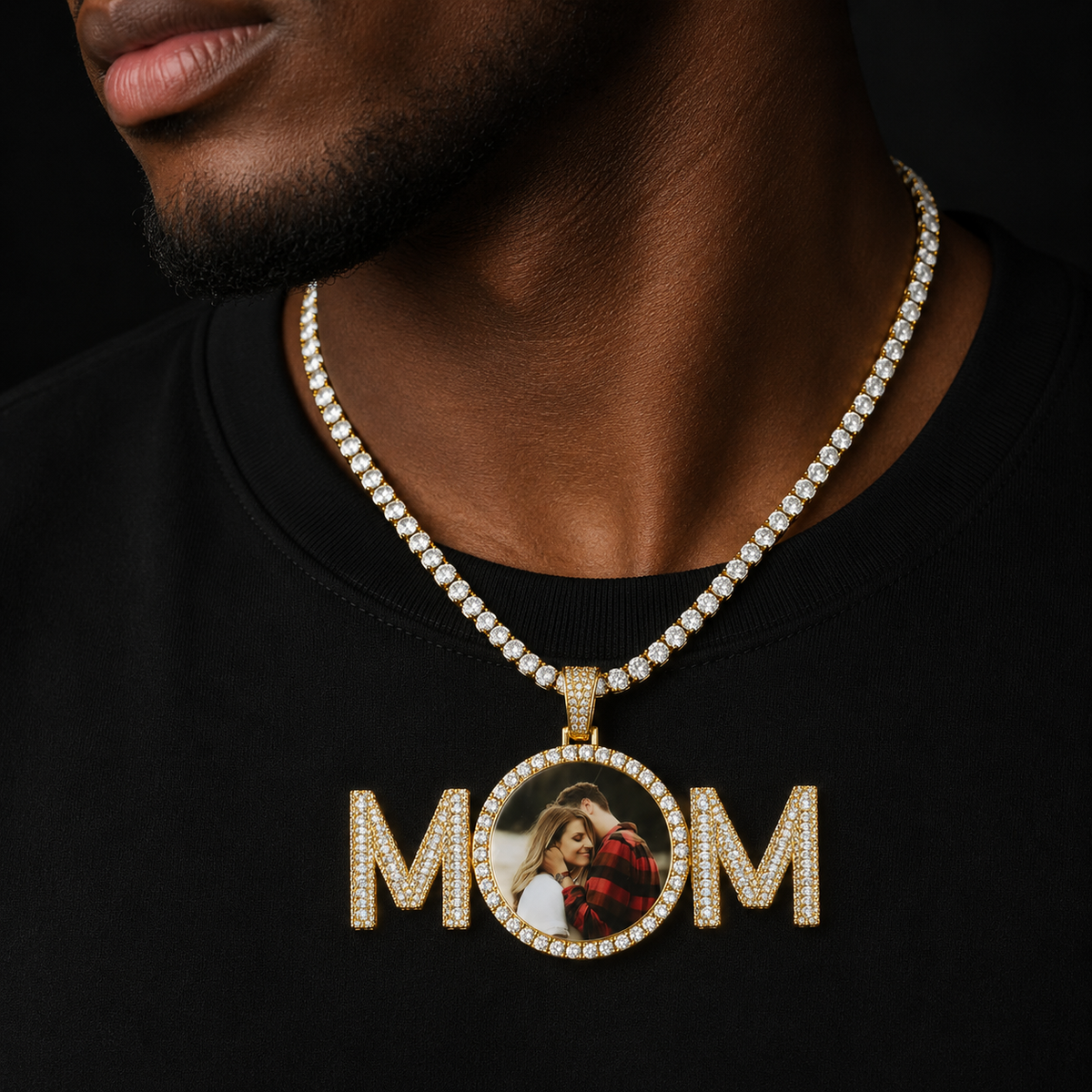 Bubble Letter Custom Photo Necklace for Men Medallion Picture Pendant Hip Hop Jewelry Free Shipping Gift